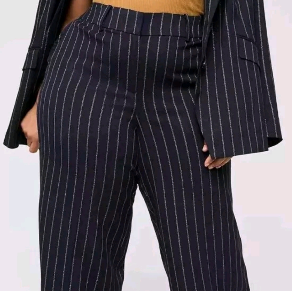 Lane Bryant Wide Leg Allie Pant Trousers Woman Plus 28W 5X Black Pinstriped New - Picture 2 of 12